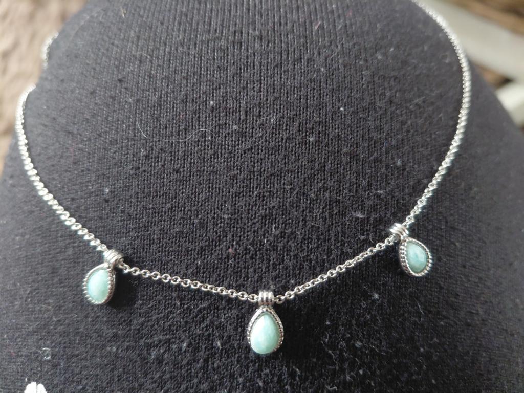 Emma & Chloe - Zilveren ketting met 3 turquoise hangers, Nieuw, Ophalen of Verzenden, Met edelsteen, Zilver