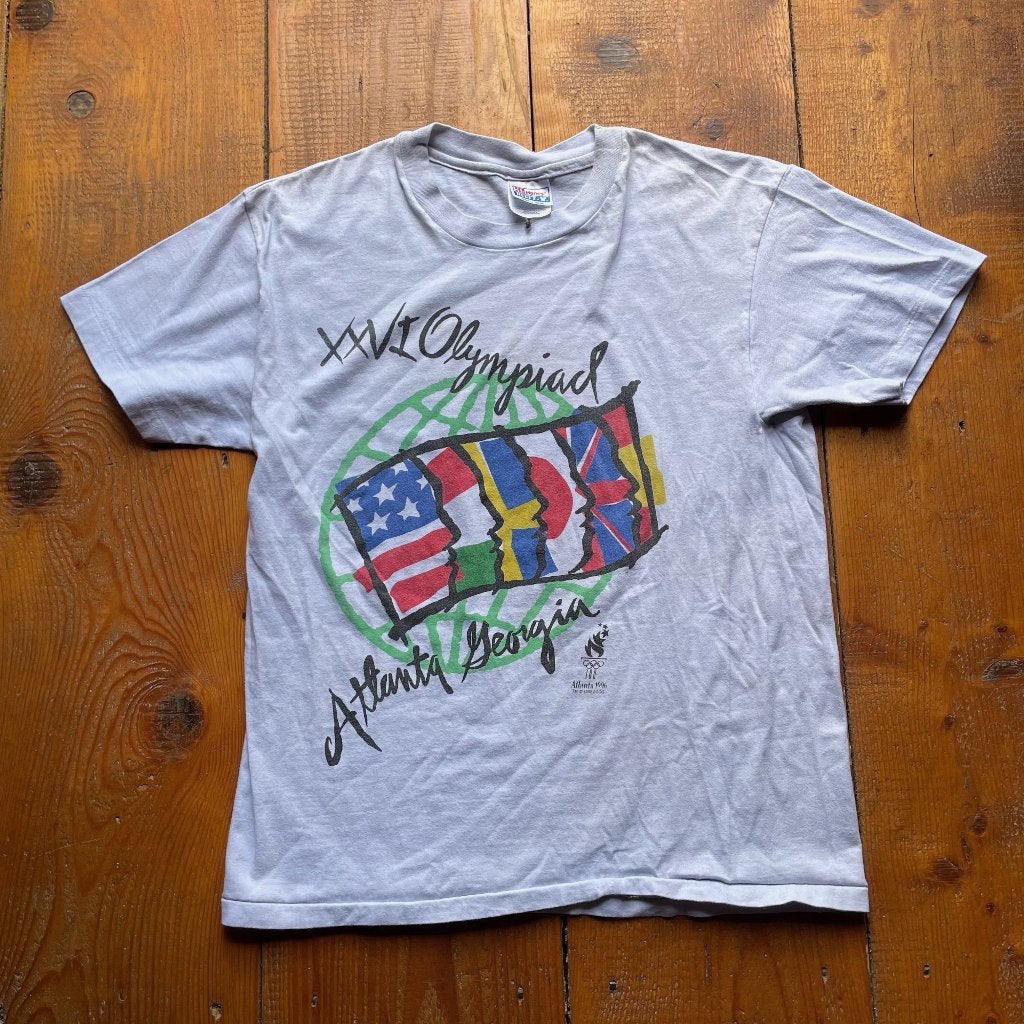 Vintage Atlanta 1996 Olympische Spelen T-Shirt - Hanes A-177, Maat 52/54 (L), Hanes Beefy, Onbekend, Onbekend