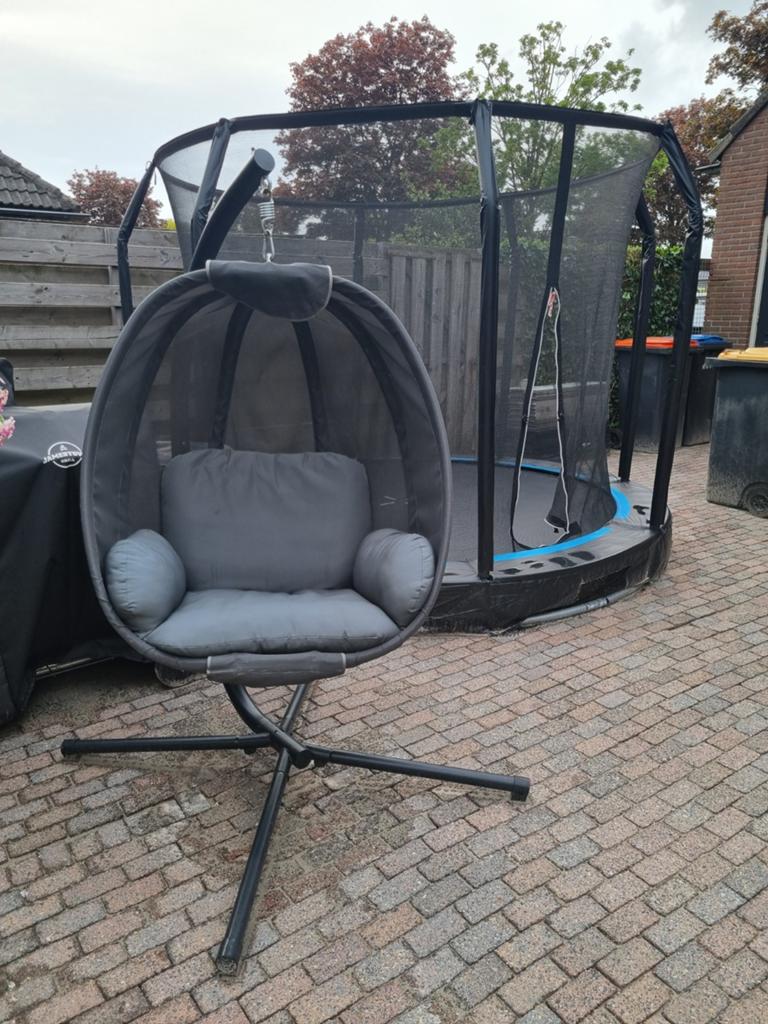 Hangstoel antraciet met standaard, kussen en hoes, Ophalen