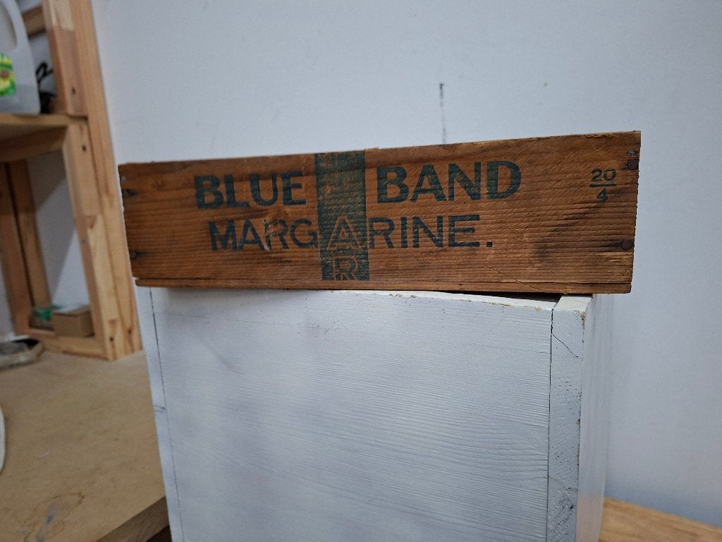 antiek hout bleu band kistje, Ophalen of Verzenden