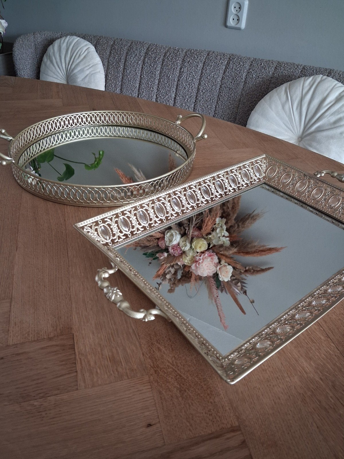 Decoratieve presentatie set - mat goudkleurig Metaal, Ophalen of Verzenden, Zo goed als nieuw, Goud, Metaal