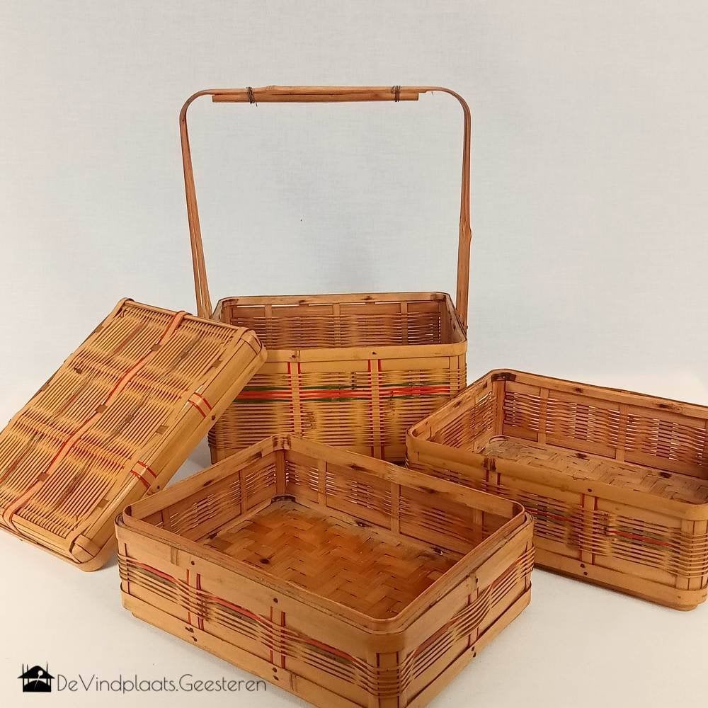 Vintage Japanse bamboe picknickmand, Ophalen of Verzenden