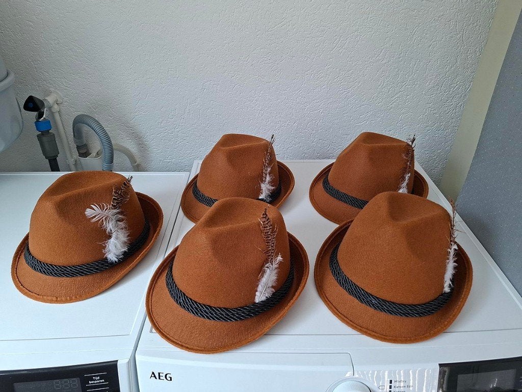 5x Tiroler hoedjes Bruin, Ophalen, Carnaval, Maat 46/48 (XL) of groter, Accessoires