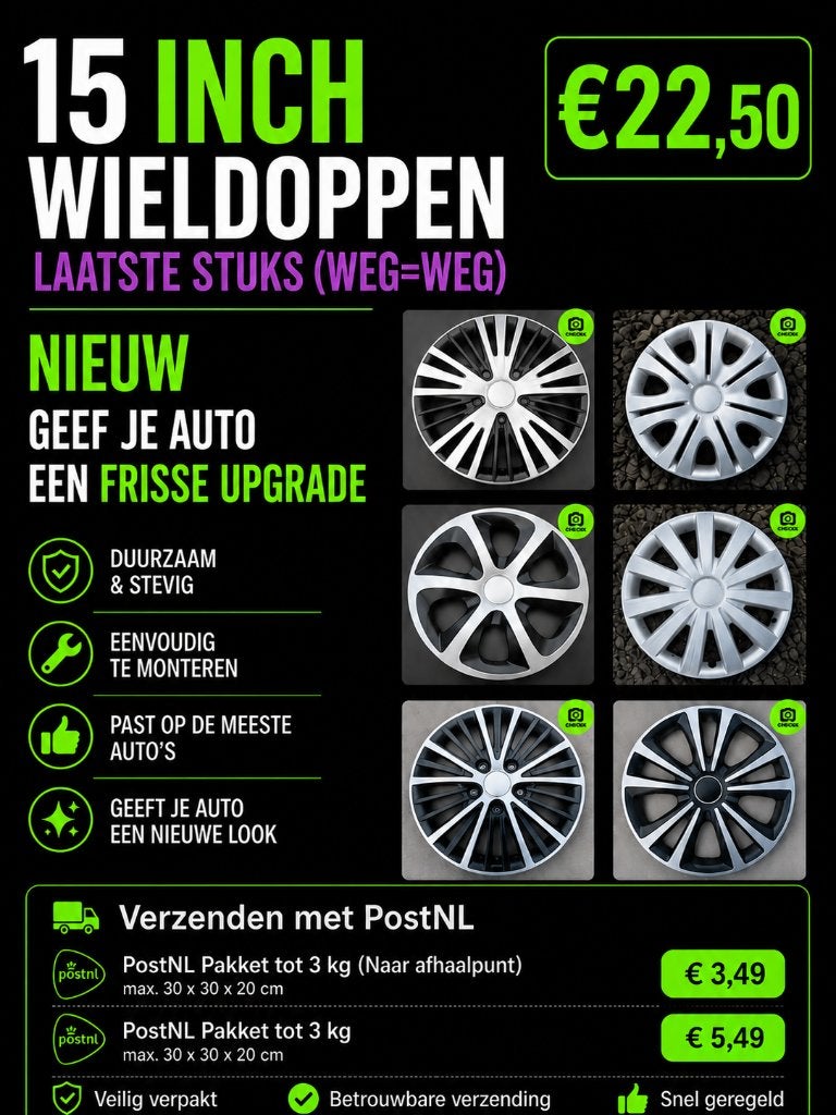 15 Inch Wieldoppen Sets (weg=weg) – Exclusieve uitstraling, Auto diversen, Wieldoppen, Ophalen of Verzenden, Nieuw