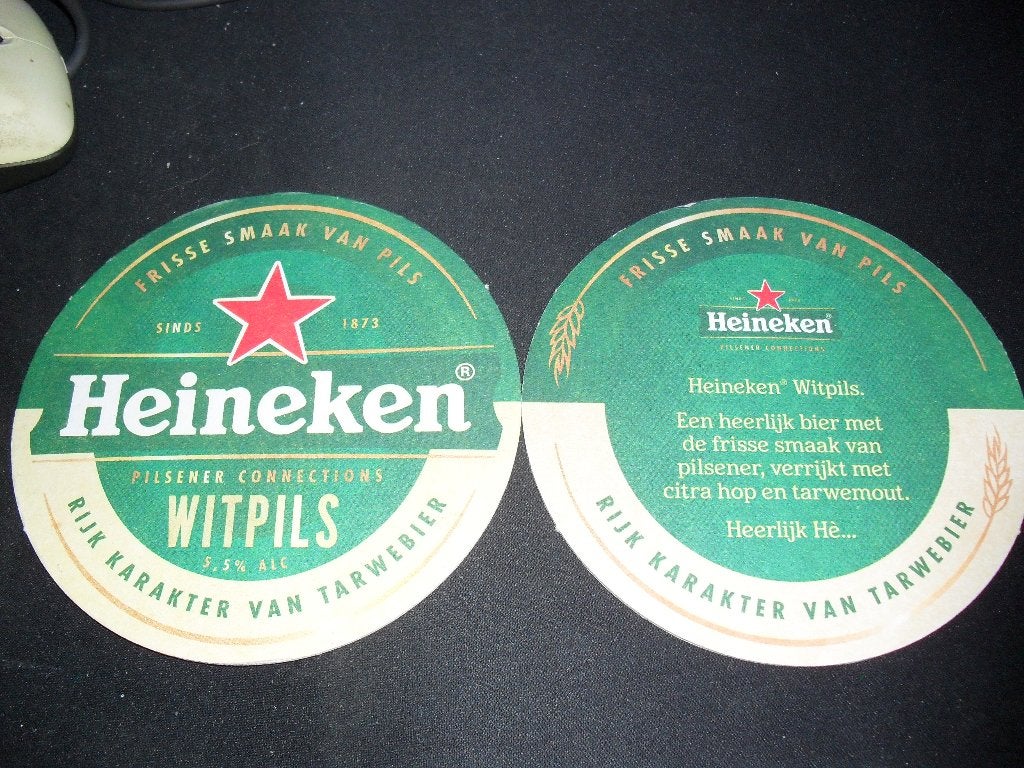 2X Heineken witpils bierviltjes (dubbelzijdig), Verzamelen, Ophalen of Verzenden, Nieuw, Viltje(s), Heineken