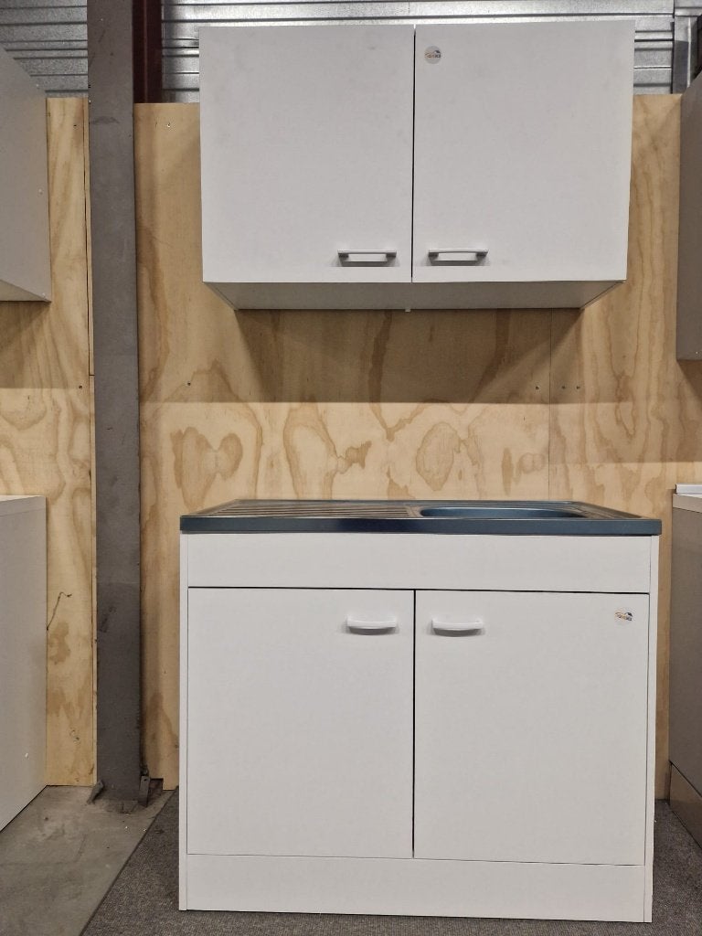 keuken 1 meter nieuw wit met bovenkast en spoelbak spotgoed, Wit, Nieuw, Enkelwandige keuken, Ophalen of Verzenden