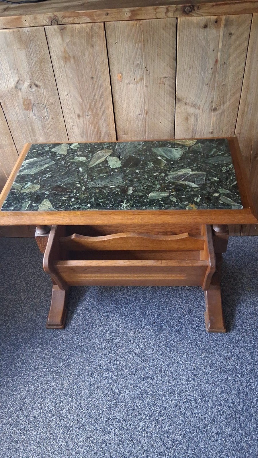 Vintage Bijzettafel met Marmeren Blad en Tijdschriftenrek, Ophalen, 50 – 75, Gebruikt, 50 tot 100 cm