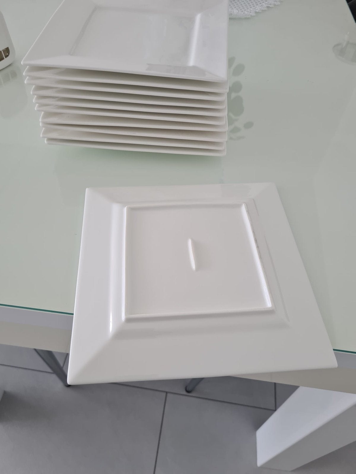 Set van 11 vierkante witte borden, Ophalen, Gebruikt, Bord(en), Modern