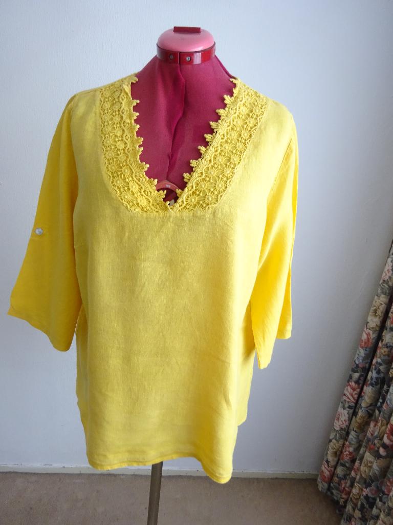 Paprika linnen-tuniek mt 2= 46, Kleding | Dames, Verzenden, Geel, Maat 46/48 (XL) of groter, Zo goed als nieuw