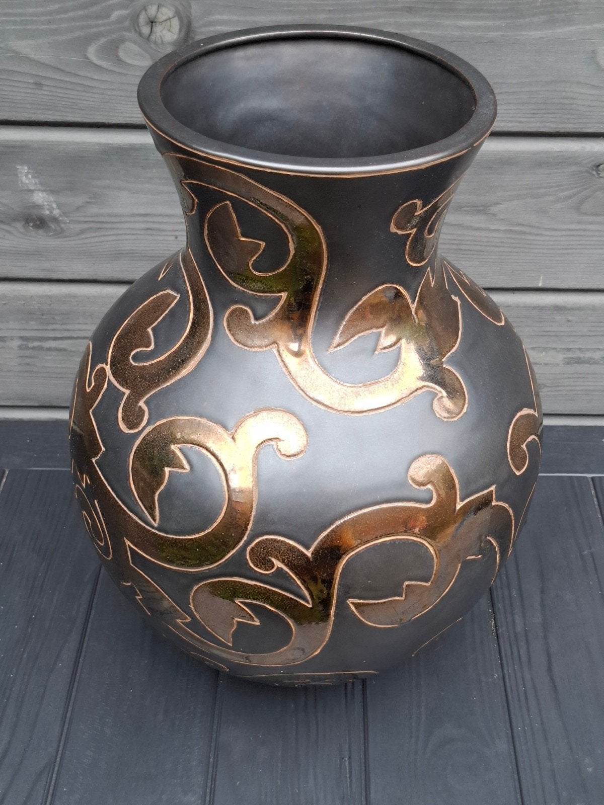Grote Todo Mundo Holland Vaas 37cm  - Zwart / koper - Barok, Ophalen, Handgemaakt, Zwart, Natuurlijk materiaal