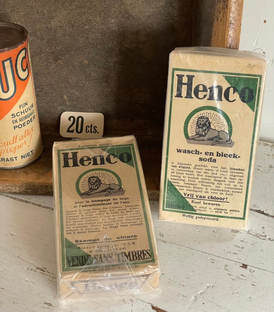 Brocante oude volle verpakking HENCO waspoeder, Ophalen of Verzenden
