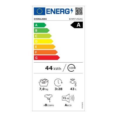 Everglades wasmachine EVWM71402AG, 1200 tot 1600 toeren, 8 tot 10 kg, Nieuw, Everglades Nederland