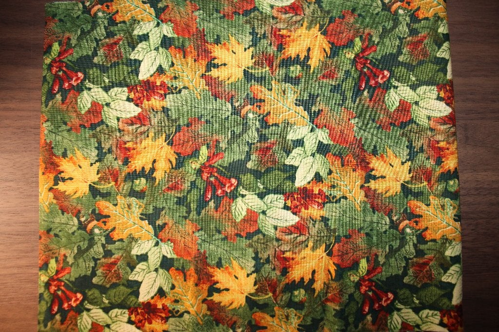 Coupon 100% katoen stof - herfst bladeren groen/oranje #4086, Nieuw, Ophalen of Verzenden, 30 tot 120 cm, Katoen