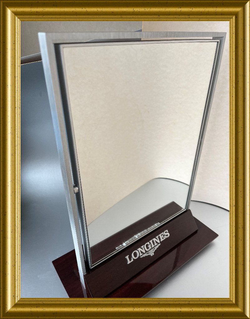 Longines kantelbare reclame display spiegel, Reclamebord, Gebruikt, Ophalen of Verzenden, X