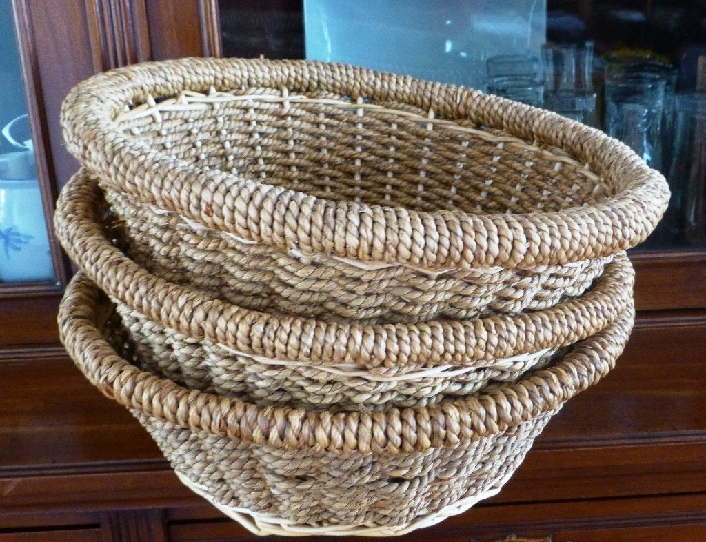Set van 3 gevlochten zeegras manden - Ronde opbergmanden, Huis en Inrichting, Woonaccessoires | Schalen en Manden, Gevlochten