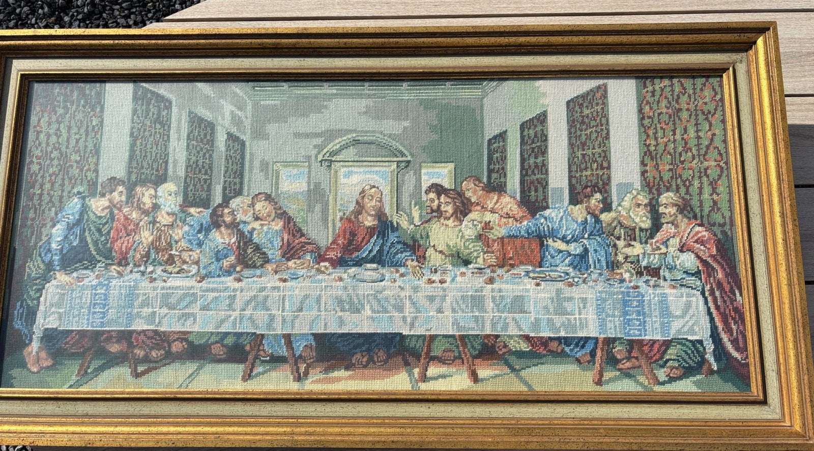 Prachtig groot geborduurd schilderij van avondmaal, Hobby en Vrije tijd, Borduren en Borduurmachines, Ophalen, Zo goed als nieuw