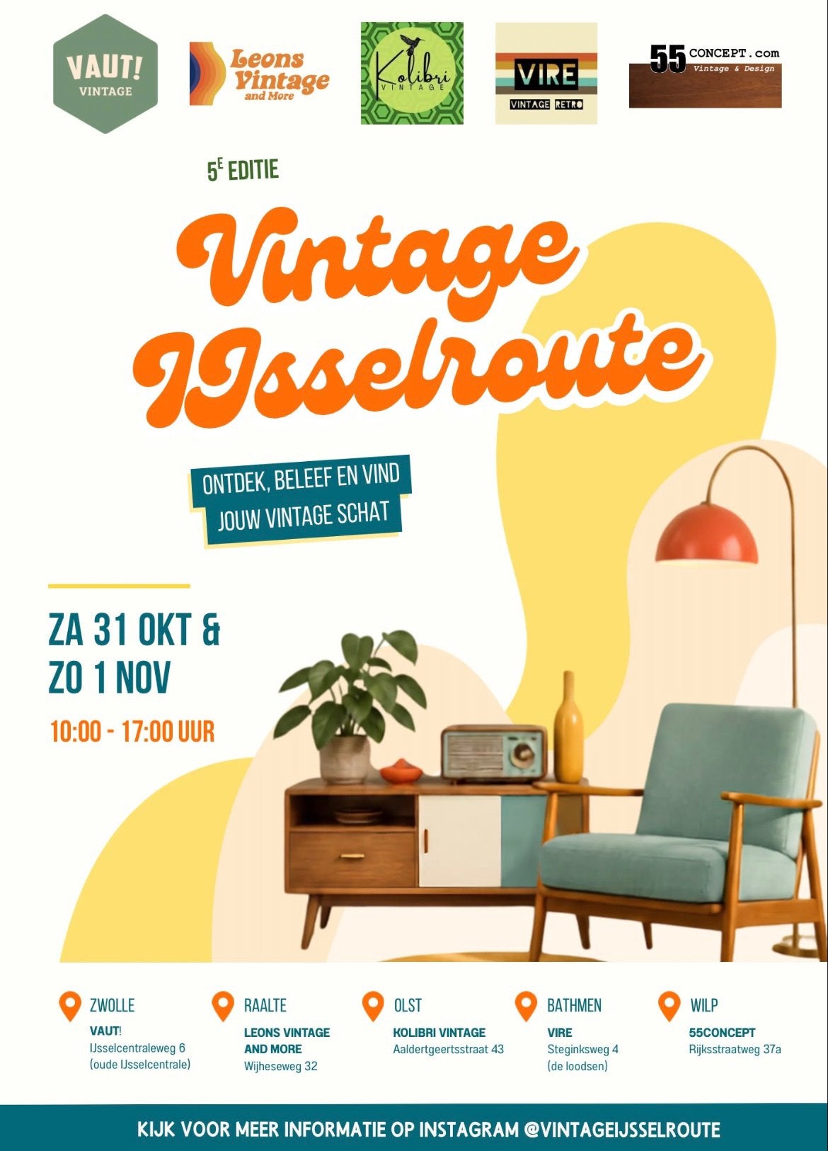 Vrij, zat en zondag vintage shoppen, Vintage ijsselroute, Ophalen, Huis en Inrichting
