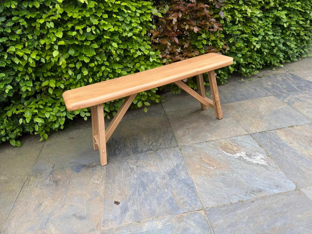 Massief eiken kloosterbank - 140x35x56 cm, Ophalen of Verzenden, Nieuw, Hout