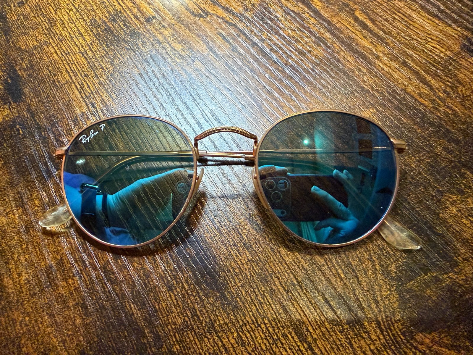 Ray-Ban Round Metal Polarized Zonnebril met Blauwe Glazen, Zonnebril, Blauw, Ophalen of Verzenden, Zo goed als nieuw