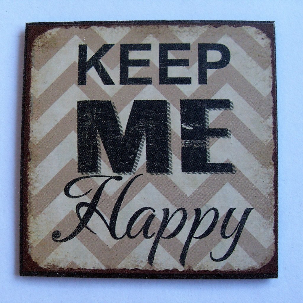 magneet met tekst / koelkastmagneet / magneet Happy, Overige typen, Ophalen of Verzenden, Zo goed als nieuw, Bruin
