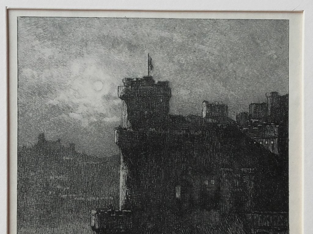 Mooie originele antieke ets uit Engeland van Douglas castle., 1800 - 1899, Ets, Ophalen of Verzenden, Landschap
