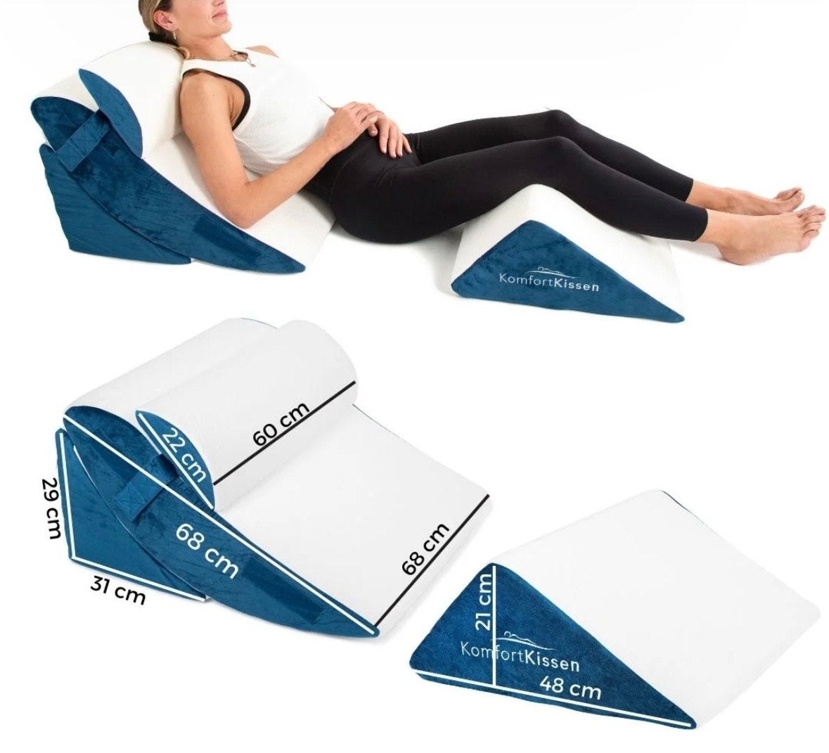 Comfort Kussen - Ergonomisch Steunkussen voor Rug en Benen, Ophalen, Blauw, Afneembare hoes, Zo goed als nieuw