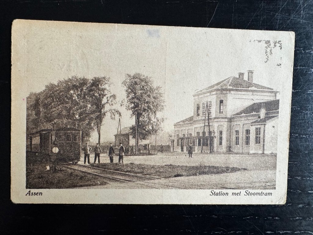 Assen station met stoomtram 1922, Verzamelen, Verzenden, Voor 1920, Gelopen, Drenthe