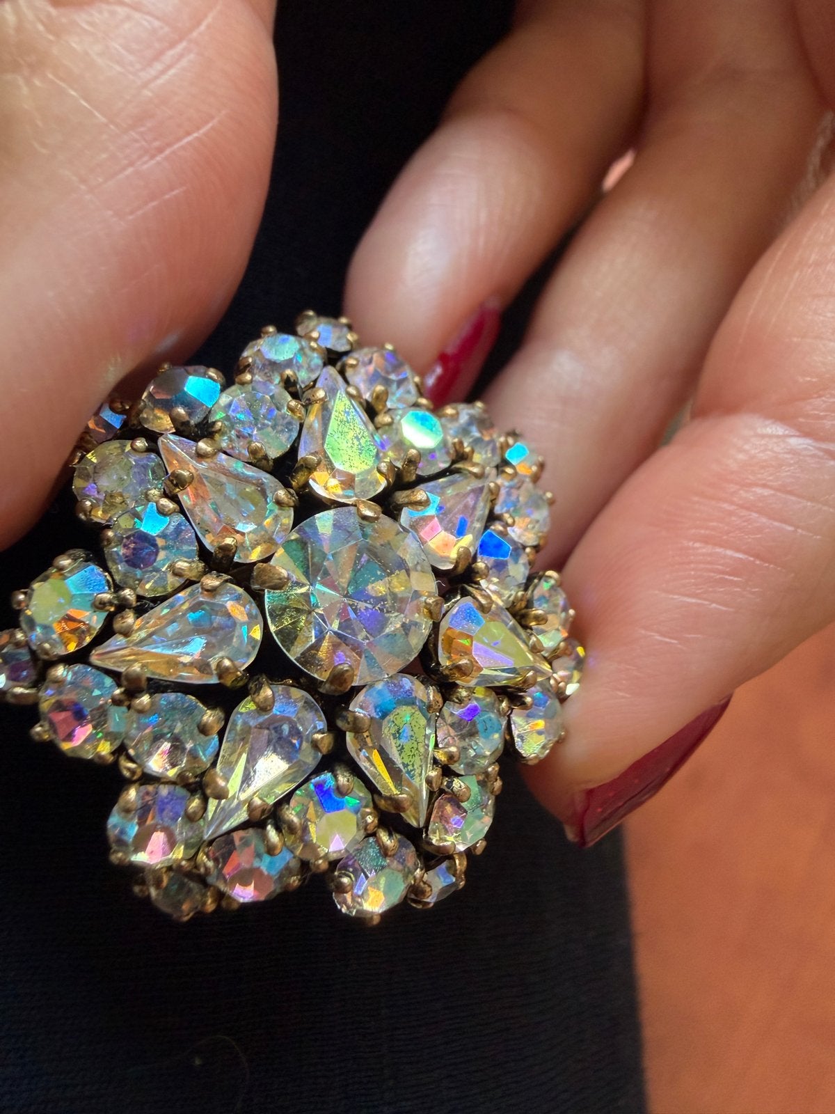 Vintage Broche met Aurora Borealis Kristallen, Met kristal, Overige materialen, 4 tot 7 cm, Gebruikt