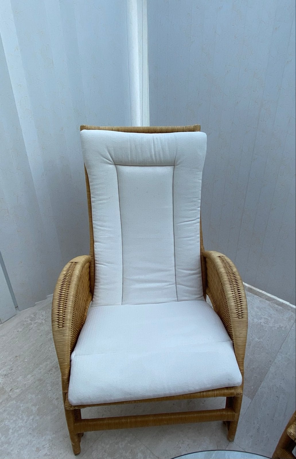 Rotan stoelen met glazen tafel en wasbare kussens, Ophalen, Gebruikt, Overige kleuren, Riet of Rotan