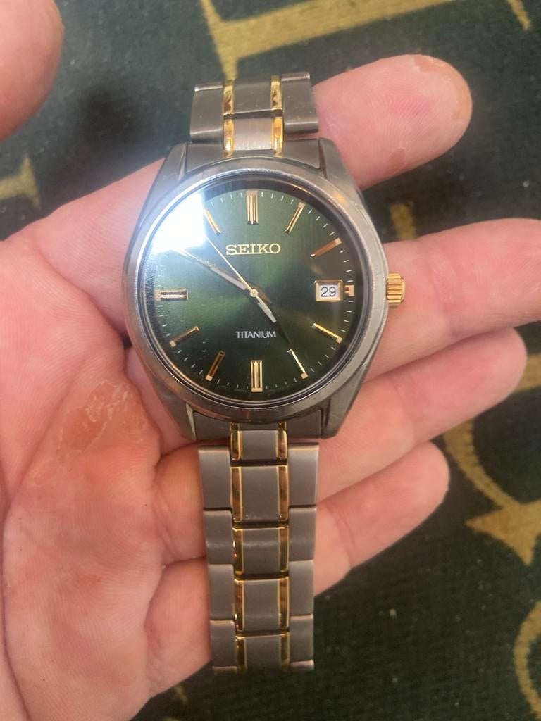 Seiko Titanium Herenhorloge - Groene Wijzerplaat, Ophalen of Verzenden, Overige materialen, Polshorloge, Seiko