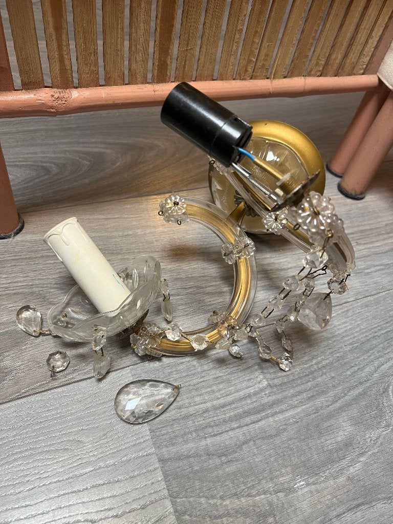 vintage kristallen Maria Theresia wandlampje lampje pegels, Ophalen of Verzenden