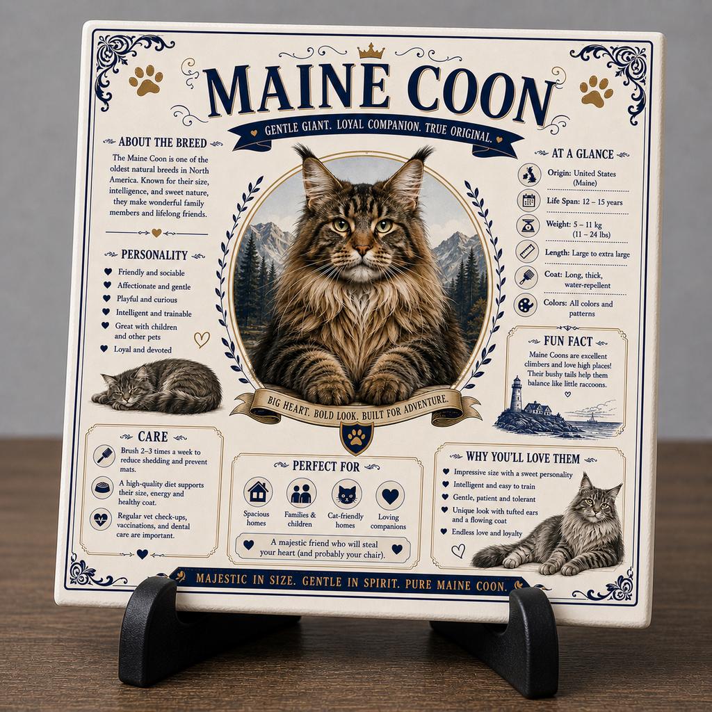 Maine Coon - Infographic Tegel, Verzenden, Nieuw
