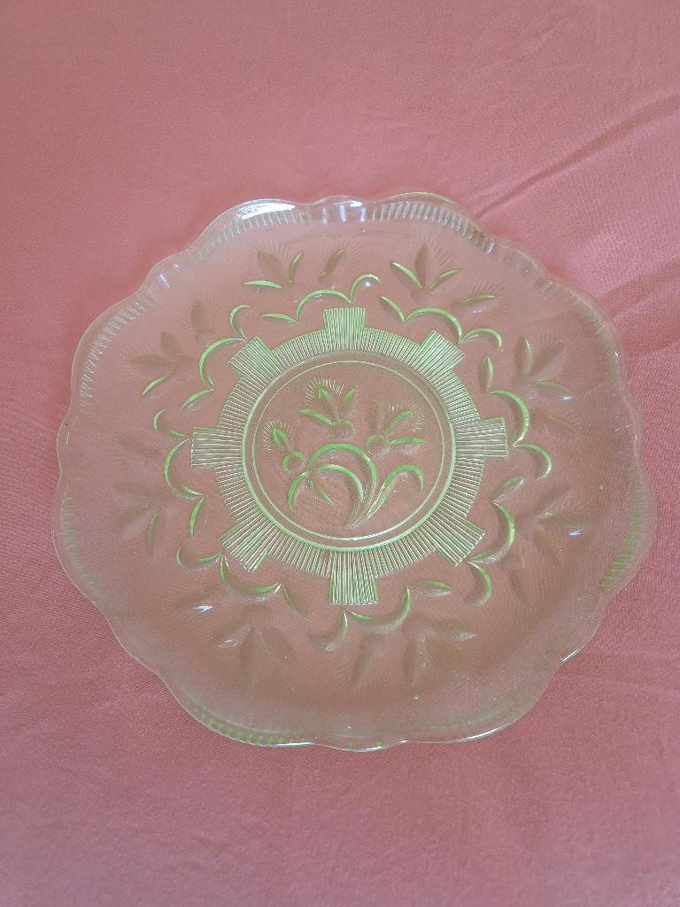 Annagroen glazen pronkbord / sierschaal vintage, Ophalen of Verzenden
