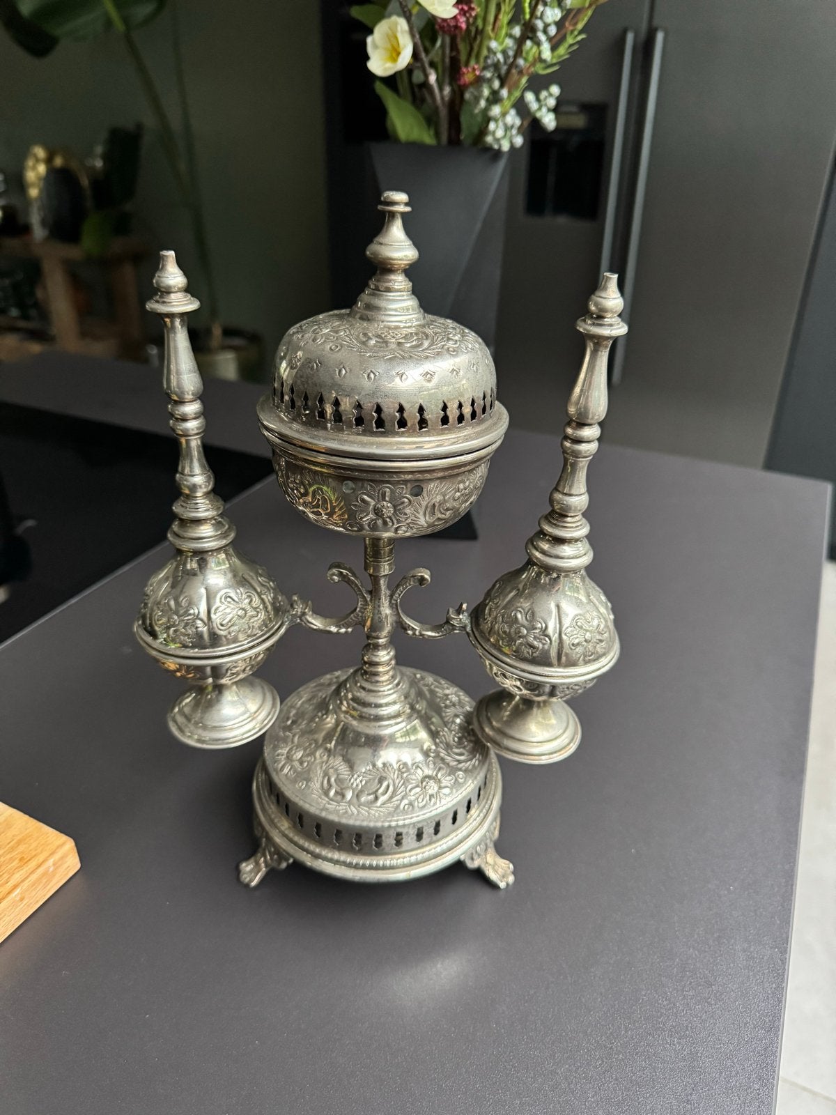 Antieke zilveren wierookbrander met twee houders, Ophalen of Verzenden
