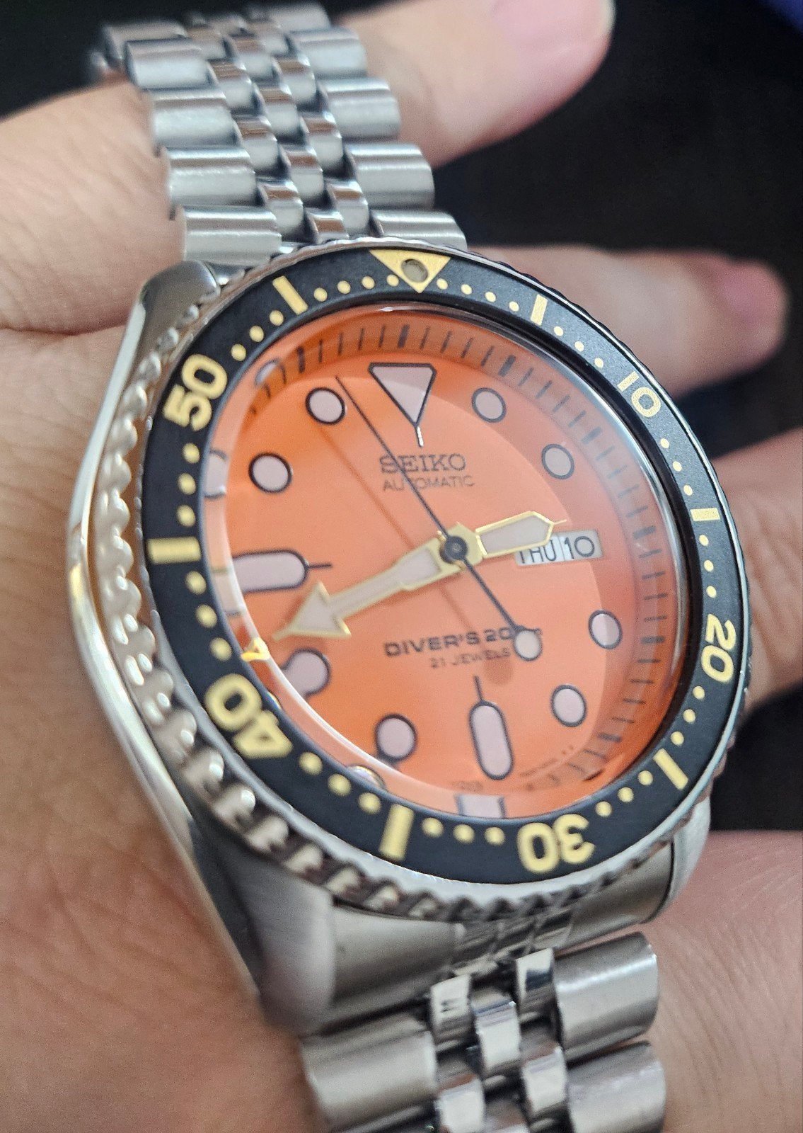 Seiko SKX011J Automatisch Duikhorloge Oranje Wijzerplaat, Ophalen of Verzenden, Zo goed als nieuw, IOS, Seiko