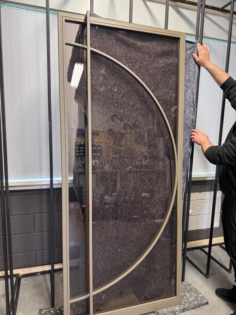 Stalen Taatsdeur Bronze met Brons glas, Ophalen, 80 tot 100 cm, 215 cm of meer, Binnendeur