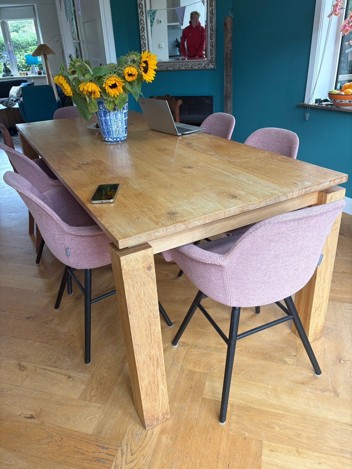 Robuuste eettafel 210x90 cm - Poten demonteerbaar, Huis en Inrichting, Ophalen, Gebruikt, 200 cm of meer, 50 tot 100 cm