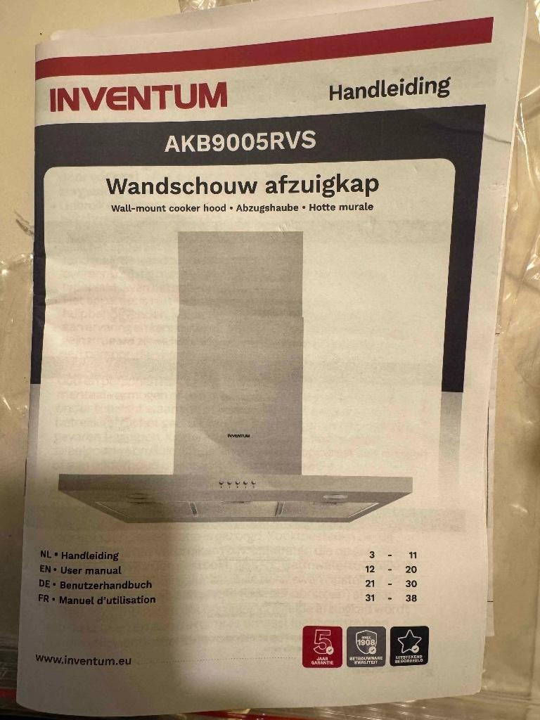 inventum afzuigkap akb9005RVS 90cm, Ophalen, Wandschouwkap, Nieuw, Inbouw