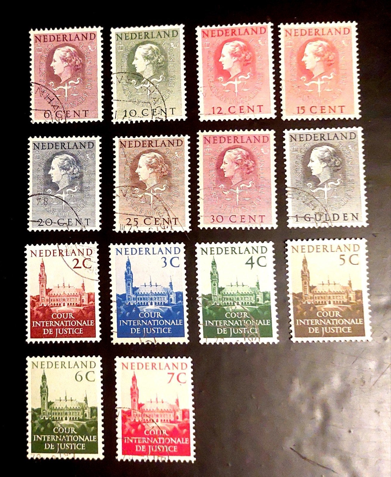 Cour Internationale De Justice 1951-1958 gebruikt., Postzegels en Munten, Ophalen of Verzenden, Na 1940, Gestempeld