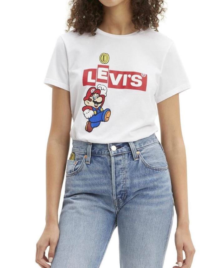 Levi's Super Mario T-shirt - Maat XS, Wit, Ophalen of Verzenden, Zo goed als nieuw, Korte mouw