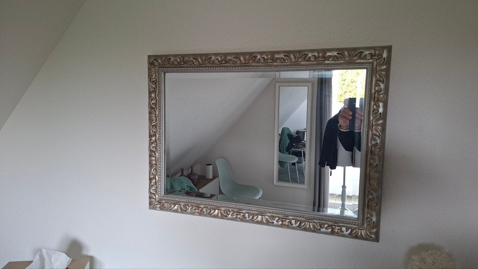 Grote spiegel met sierlijke lijst 50 bij 70 cm, Huis en Inrichting, Ophalen, Zo goed als nieuw, Minder dan 100 cm, Rechthoekig