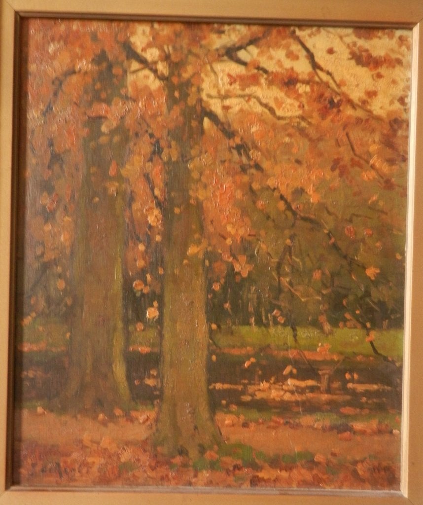 Olieverf op paneel Bosgezicht bij beek Pieter / Piet de Regt, Paneel, Impressionistisch, Ophalen of Verzenden, Gesigneerd