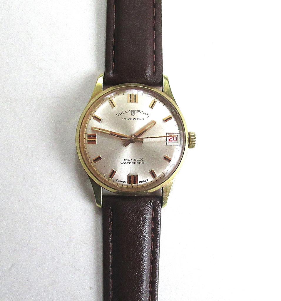 Vintage Sully Special Swiss herenhorloge met kalender, 50-60, Sieraden, Tassen en Uiterlijk, Horloges | Antiek, Ophalen of Verzenden