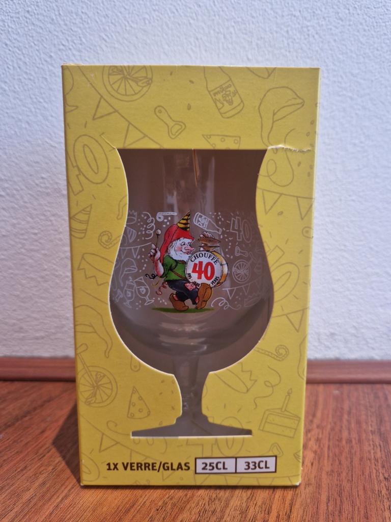 La Chouffe bierglas 40 jarig jubileum nieuw in doos, Ophalen of Verzenden, Nieuw, Glas of Glazen, Overige merken