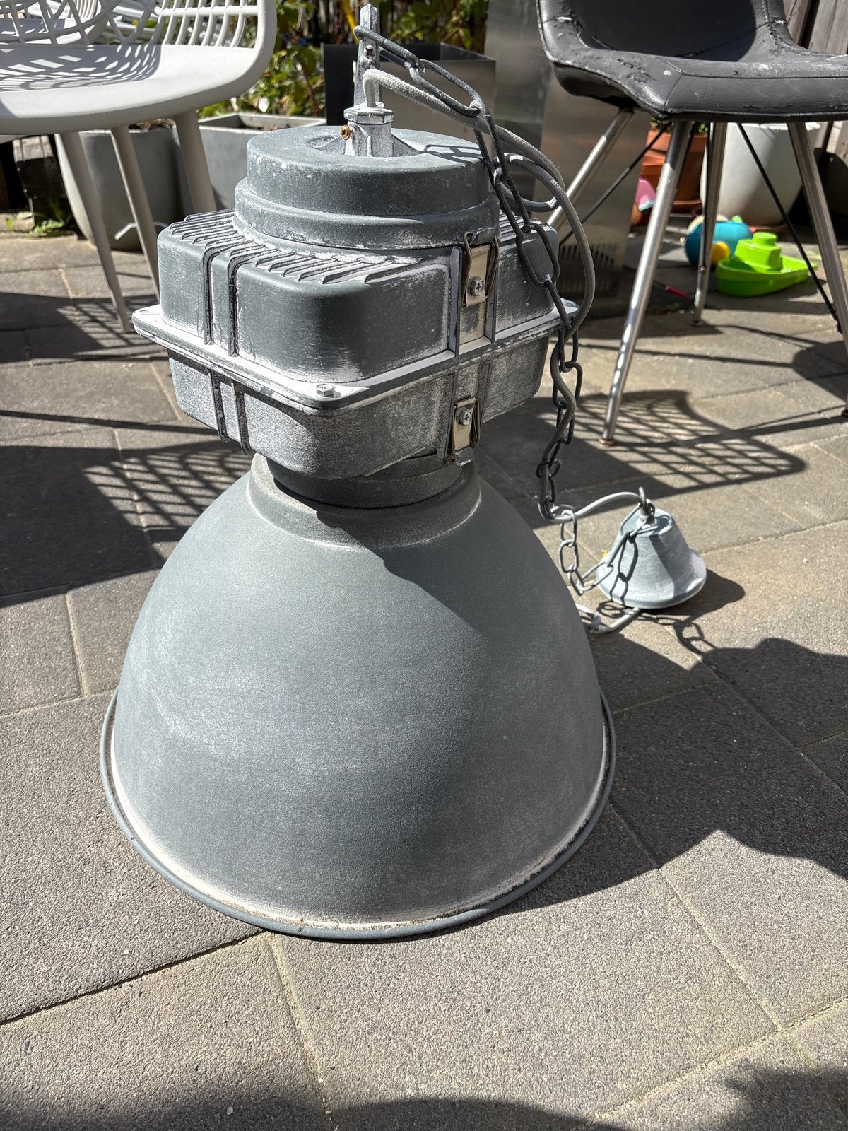 Industriële hanglamp - Grote grijze fabriekslamp, Ophalen of Verzenden