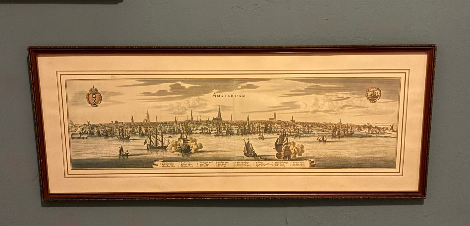 Amsterdam Merian in mooie lijst, Antiek en Kunst, Ingelijst, Stadsgezicht, Gravure, 1600 - 1699