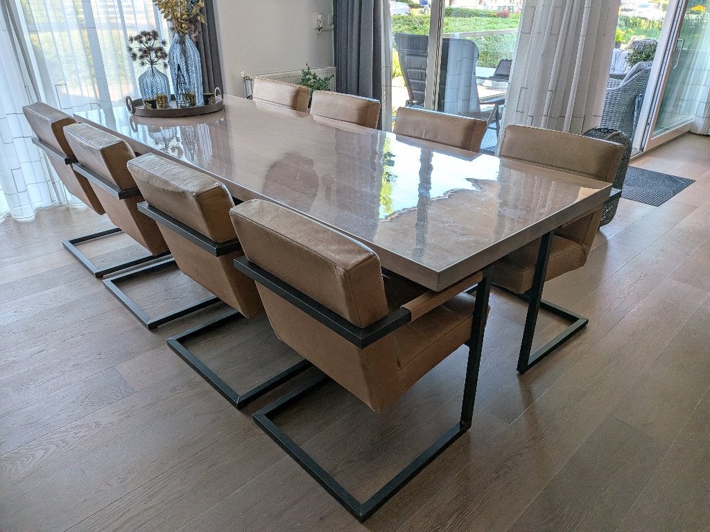 Table du Sud eettafel massief eiken met 8 Het Anker stoelen, Huis en Inrichting, Tafels | Eettafels, Ophalen, Eikenhout, 200 cm of meer
