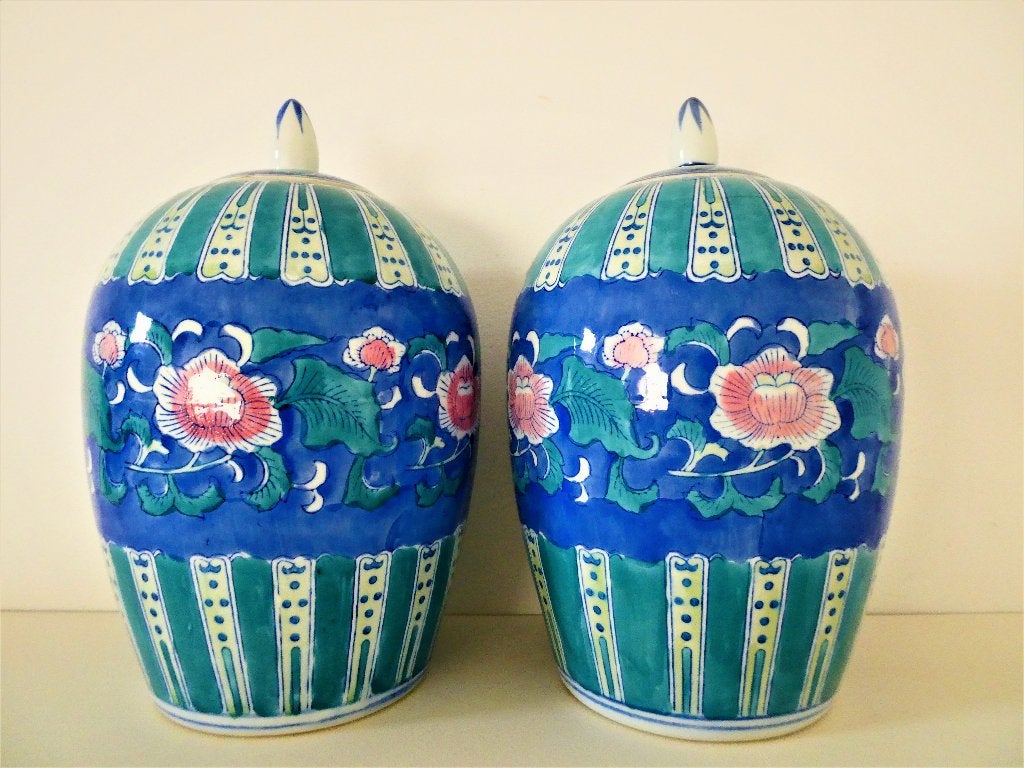 2 Chinese gemberpotten dekselpotten compleet met deksel, Ophalen of Verzenden