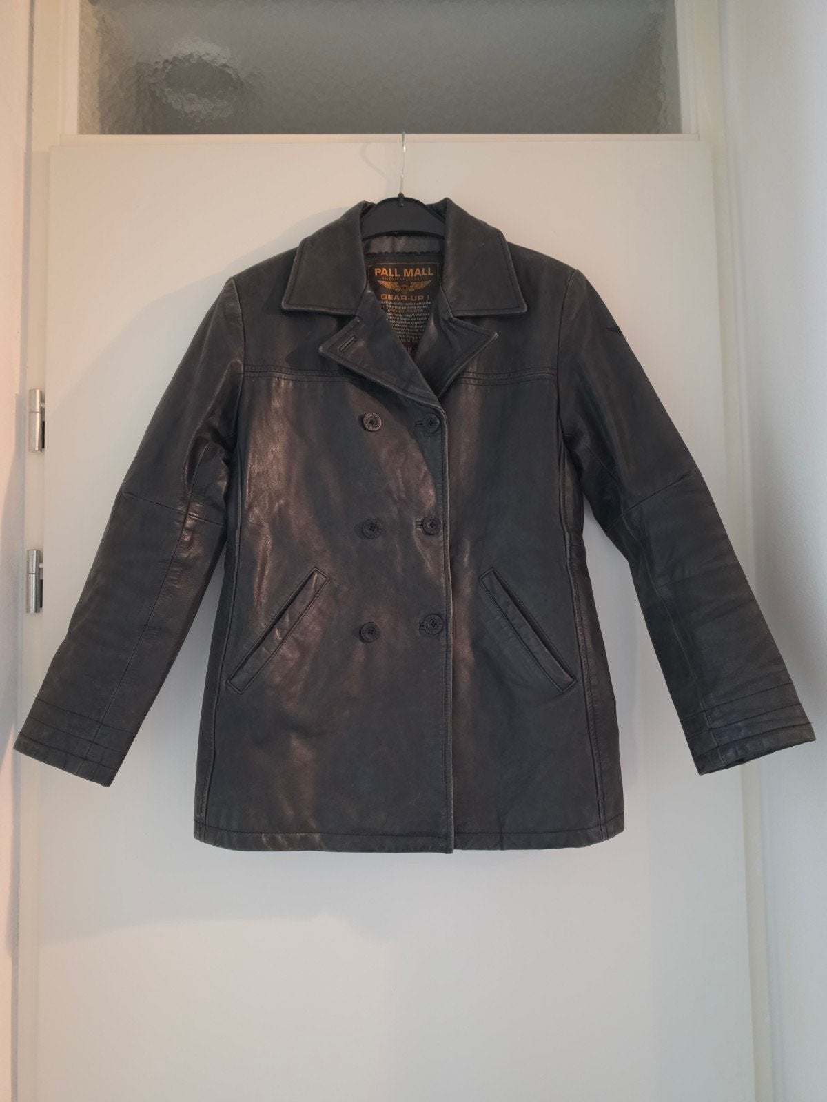 Stoere Pall Mall Leren Jas Vintage Double-Breasted Maat M (P, Maat 48/50 (M), Zwart, Pall Mall PME Legend, Ophalen of Verzenden