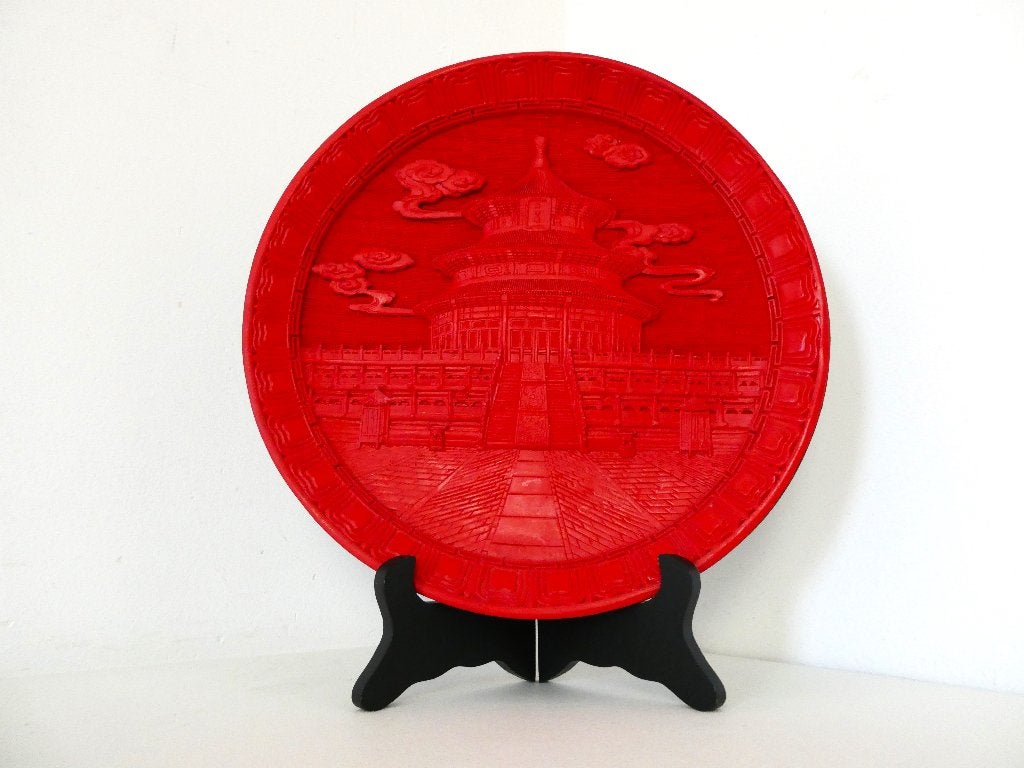 Chinees cinnabar schotel met de Tempel van de Hemel Beijing, Antiek en Kunst, Ophalen of Verzenden